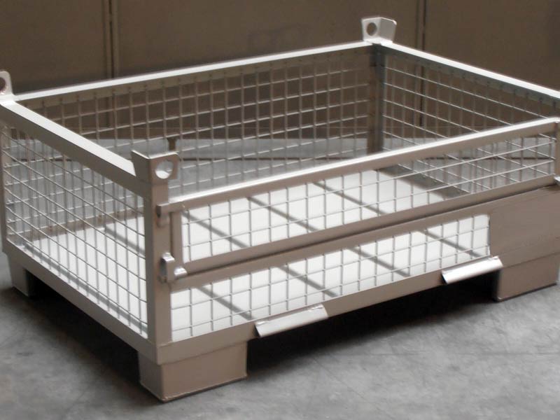 Gitterbox grau lackiert mit Blechschild und Kranösen